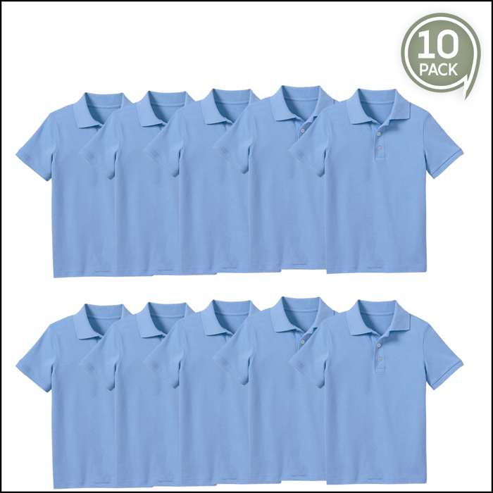 10-Pack School Uniform Tagless Polo Tshirt for Little Boys & Big Boys